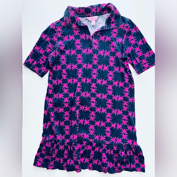 Lilly Pulitzer girls purple Frog Print Collared polo ruffle Dress XL 12-14 - Picture 1 of 5